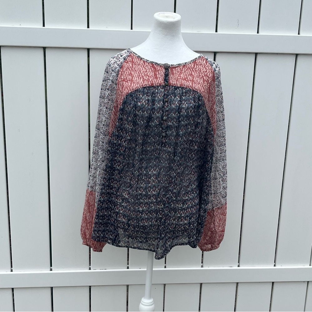 Lucky Brand Red and Black Sheer Blouse